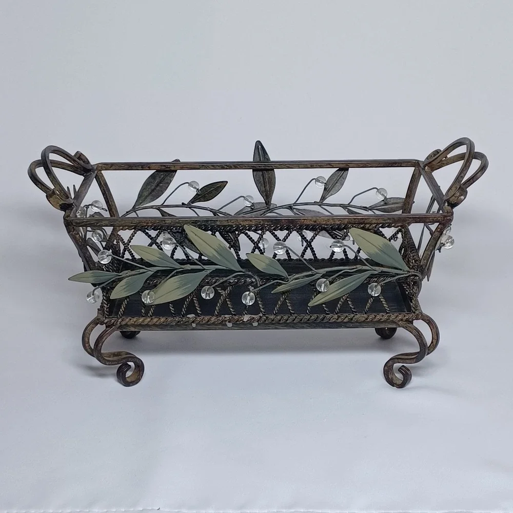 Vintage PartyLite Garden Decor Leaf Wire Metal Basket Candle Trinket Holder